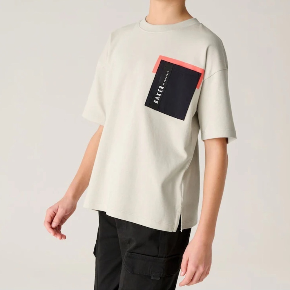 Next Kids boy Baker by Ted Baker Cotton Pocket Tan graphic Shirt top 11 12 years